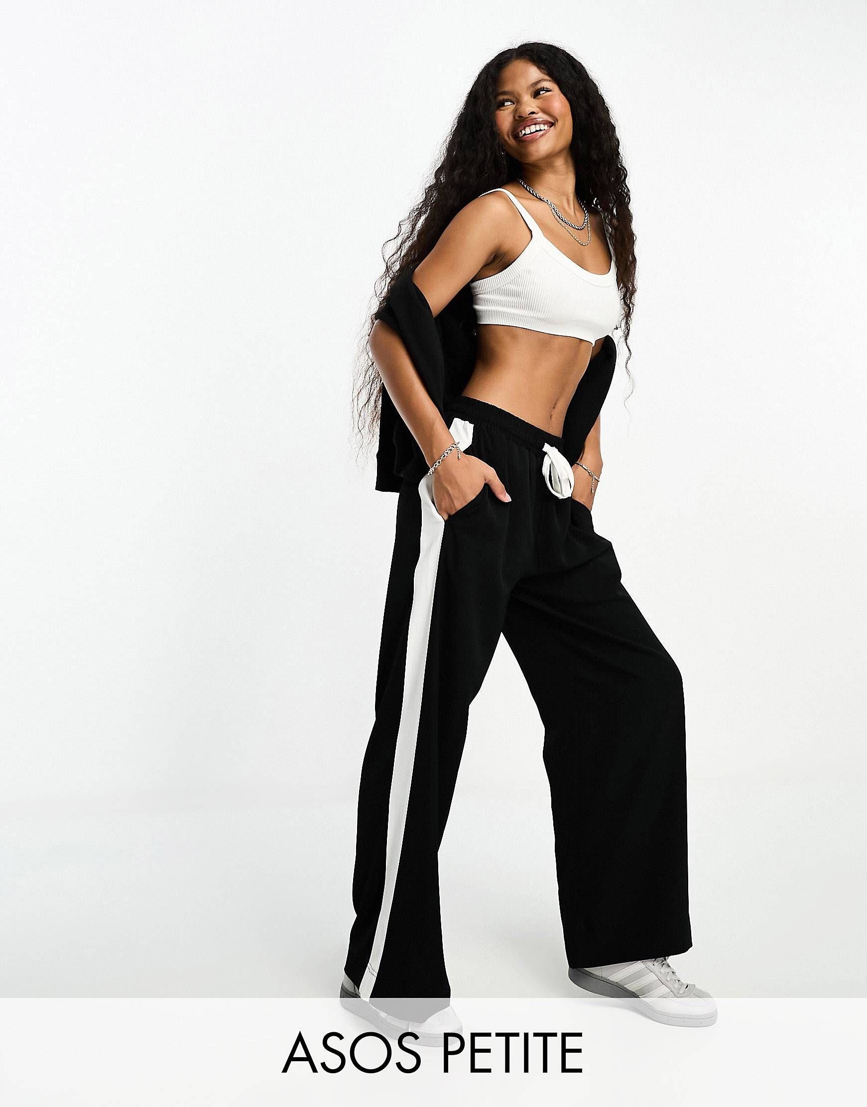 ASOS DESIGN Petite pull on trouser with contrast panel in black | ASOS (Global)