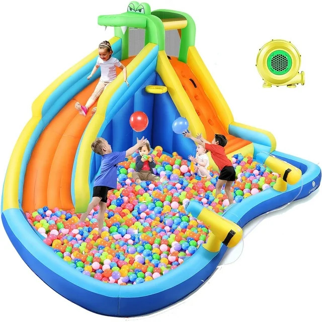 Qhomic Inflatable Water Slide with Spray Pool, 2 Water Guns, Climbing Wall, Basketball Hoop, and ... | Walmart (US)