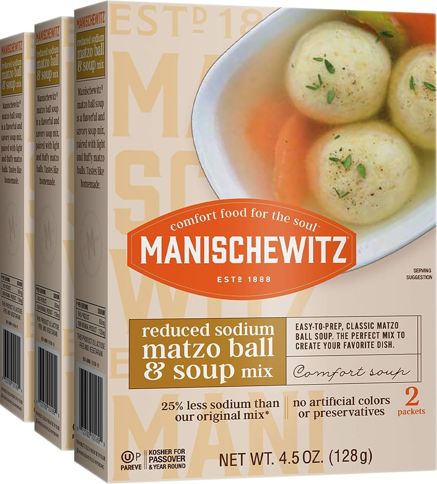 Manischewitz Reduced Sodium Matzo Ball & Soup Mix 4.5oz (3 Pack), Kosher for Passover, No Artific... | Amazon (US)