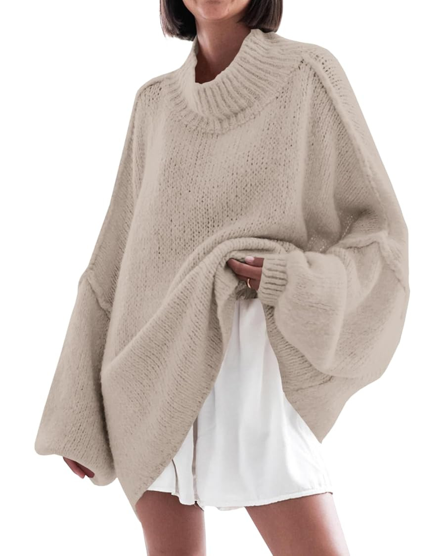 Saodimallsu Womens Oversized Sweaters Mock Neck Batwing Long Sleeve 2025 Fall Trendy Ribbed Knit ... | Amazon (US)