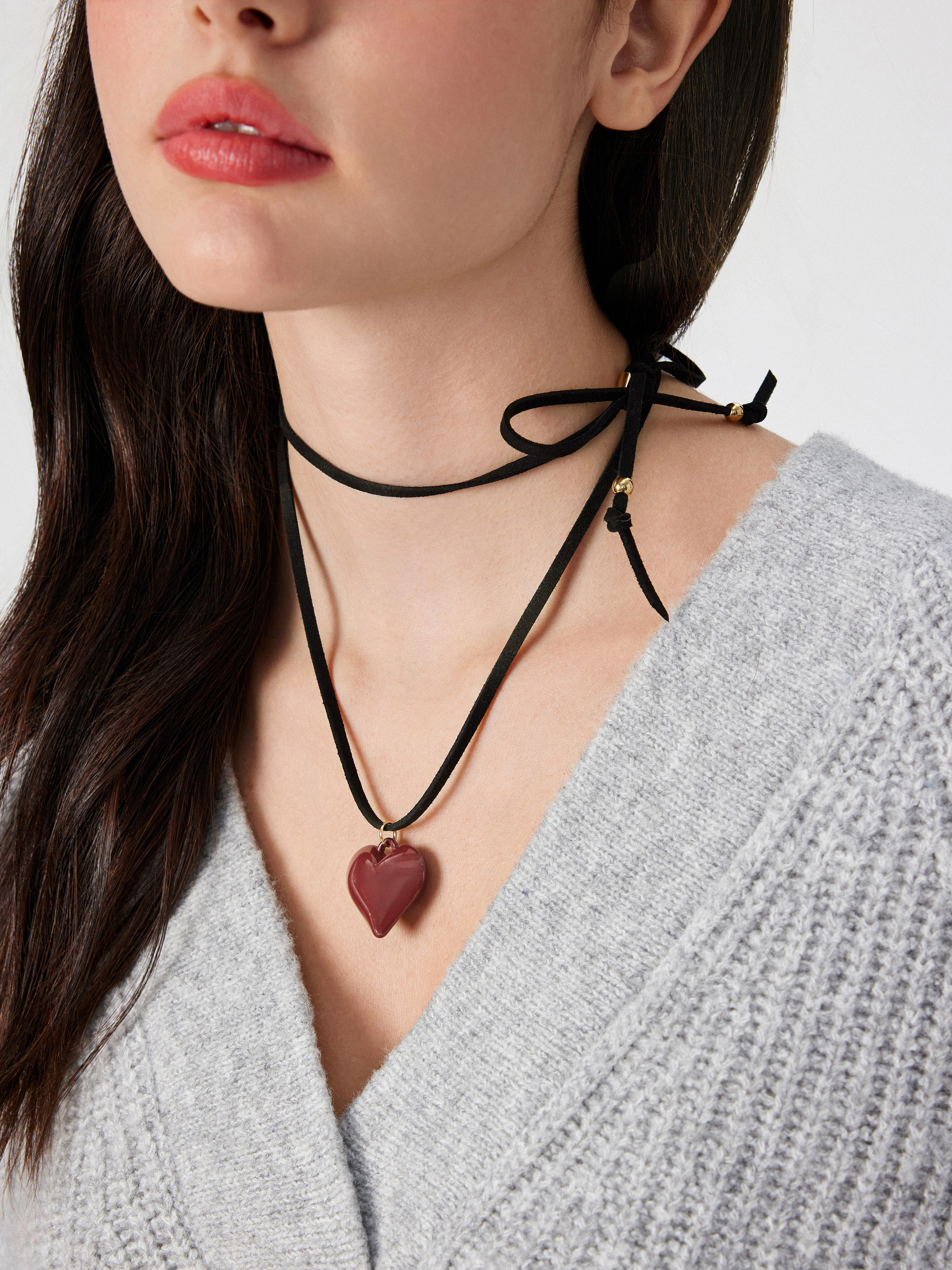 Zinc Alloy HEART FAUX LEATHER ADJUSTABLE PENDANT NECKLACE For Daily Casual Date Party/Clubbing | Cider