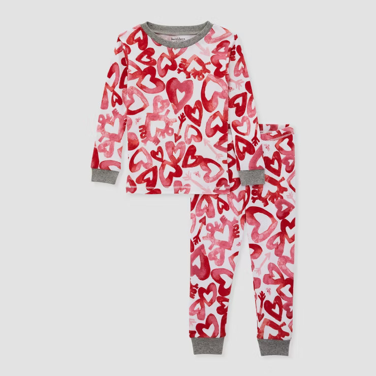 Burt's Bees Baby® Kids' Valentine's Day Hearts 2pc Pajama Set - Rose Red | Target