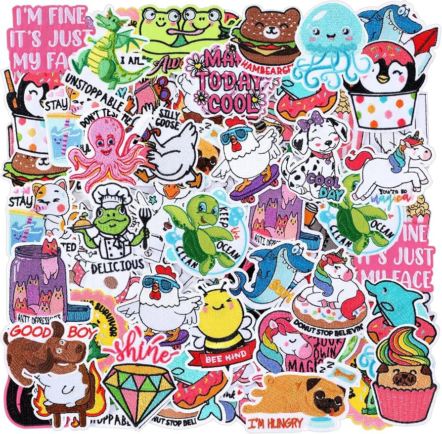 Zeyune 72 Pcs Funny Iron on Patches Bulk Assorted Themed Iron on Hat Patches Animal Embroidered A... | Amazon (US)
