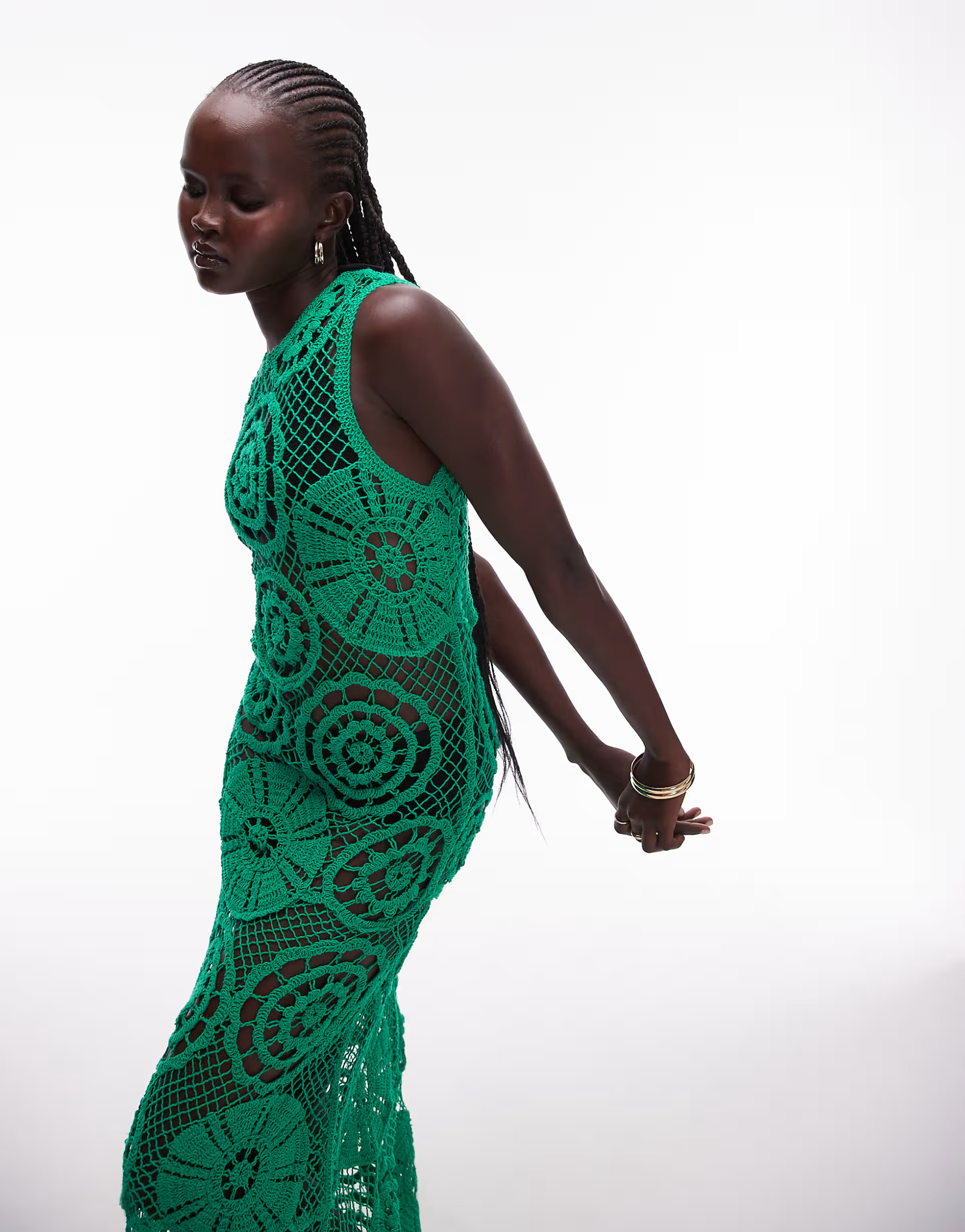 Topshop knit crochet sleeveless midi dress in green | ASOS | ASOS (Global)