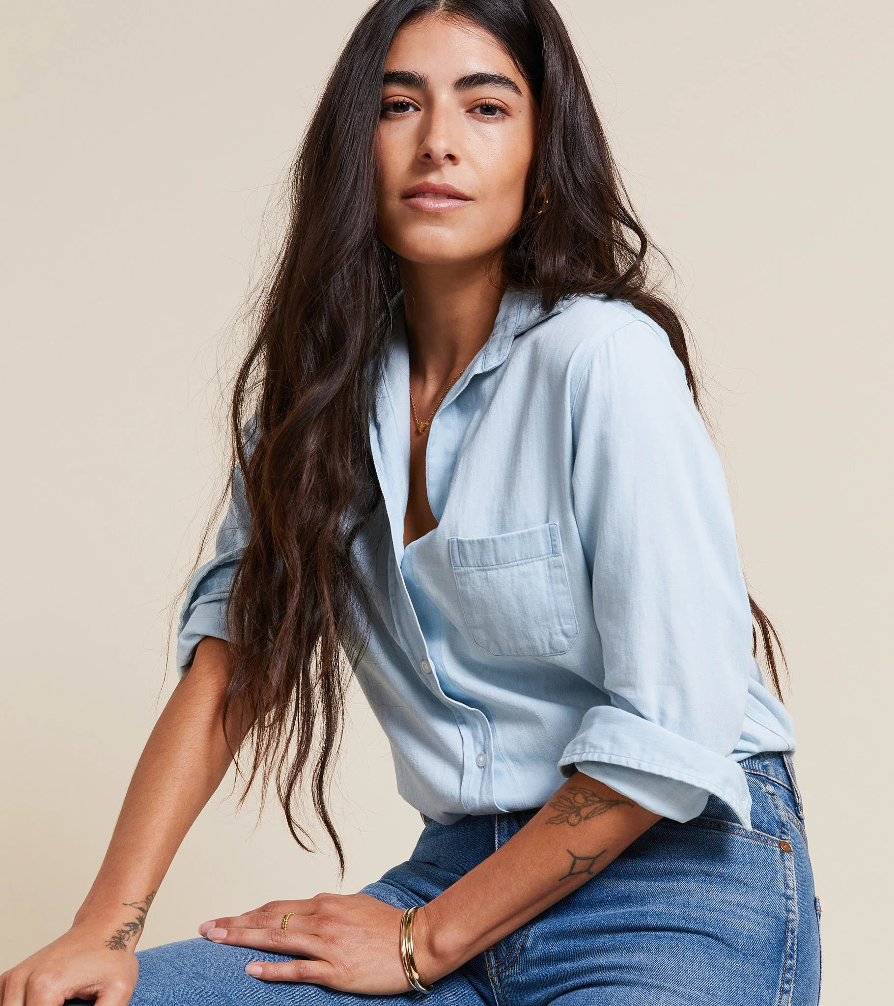 The Hero Button-Up Shirt Light Wash, Cotton Denim | Grayson