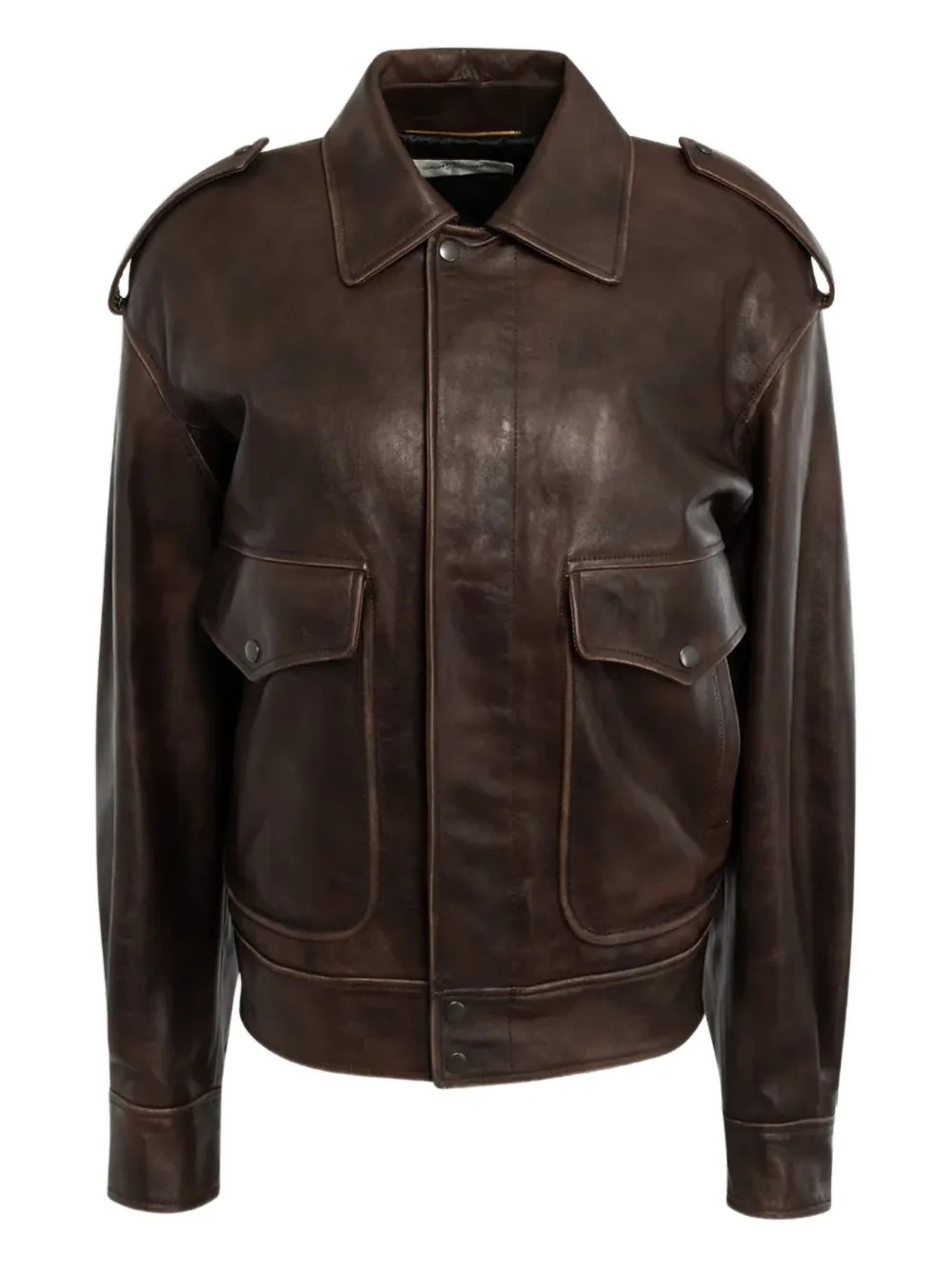 Saint Laurent flap-pockets Leather Jacket | Brown | FARFETCH | Farfetch Global