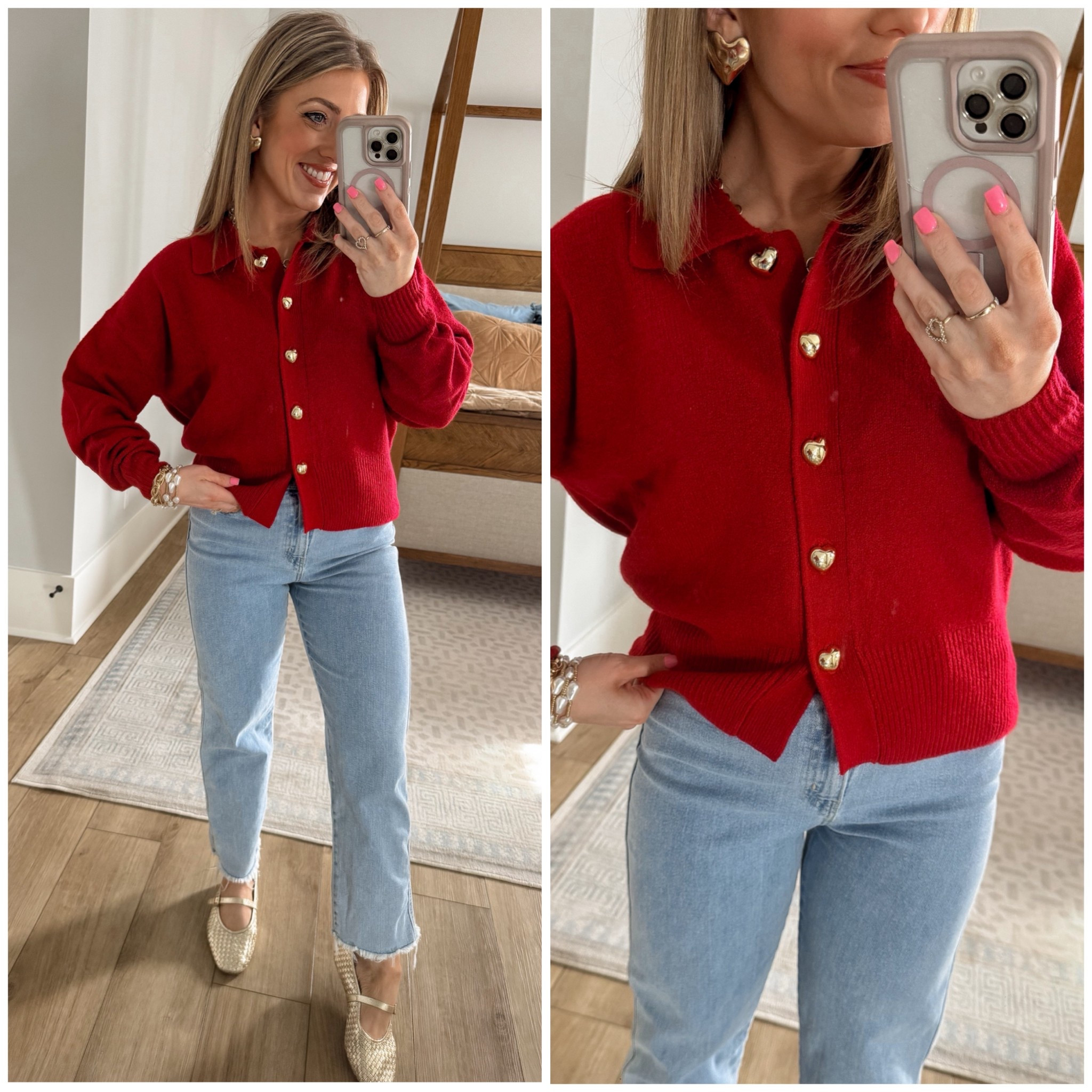 Valentine’s outfits don’t get cuter than this ❤️ This Target heart cardigan is such a sweet statement piece with the gold heart buttons — perfect for Valentine’s Day outfits, date night, or even dressing up a casual everyday look. I paired it with my favorite Walmart jeans that are on sale for just $15, making this an affordable head-to-toe outfit that looks way more elevated than the price tag. Easy to style with flats, sneakers, or heels, and perfect for school drop-off, coffee dates, or casual dinners out. If you love budget-friendly fashion finds that still feel special, this outfit is such a win.

#TargetStyle #WalmartFashion #ValentinesOutfits #HeartCardigan #AffordableFashion #EverydayStyle #MomStyle #CasualChic #BudgetFriendly #DateNightOutfit #StyleInspo #CuteAndComfy