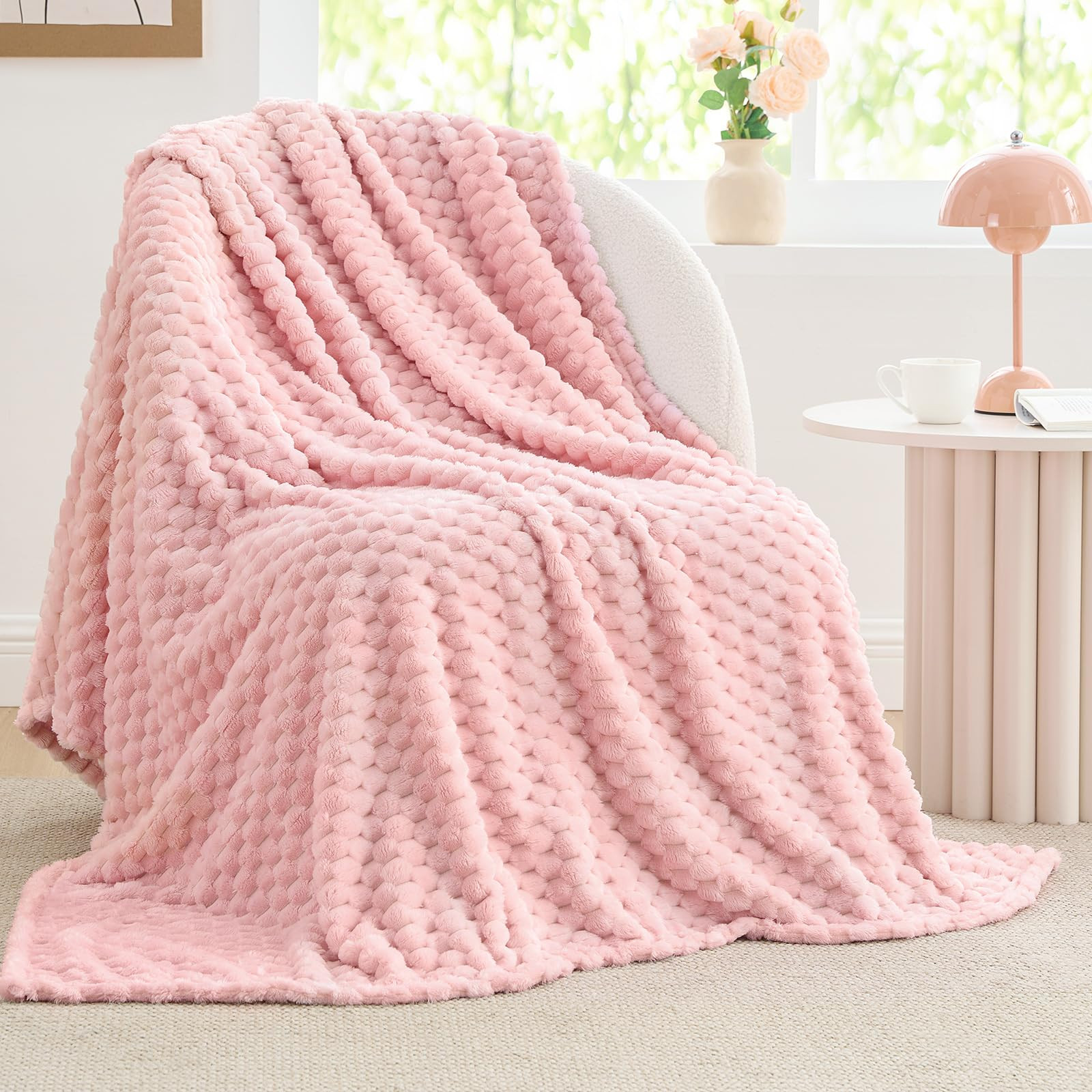 BEDELITE Fleece Decorative Blanket - 3D Jacquard Pink Throw Blankets for Women's Couch & Bed, Sof... | Amazon (US)