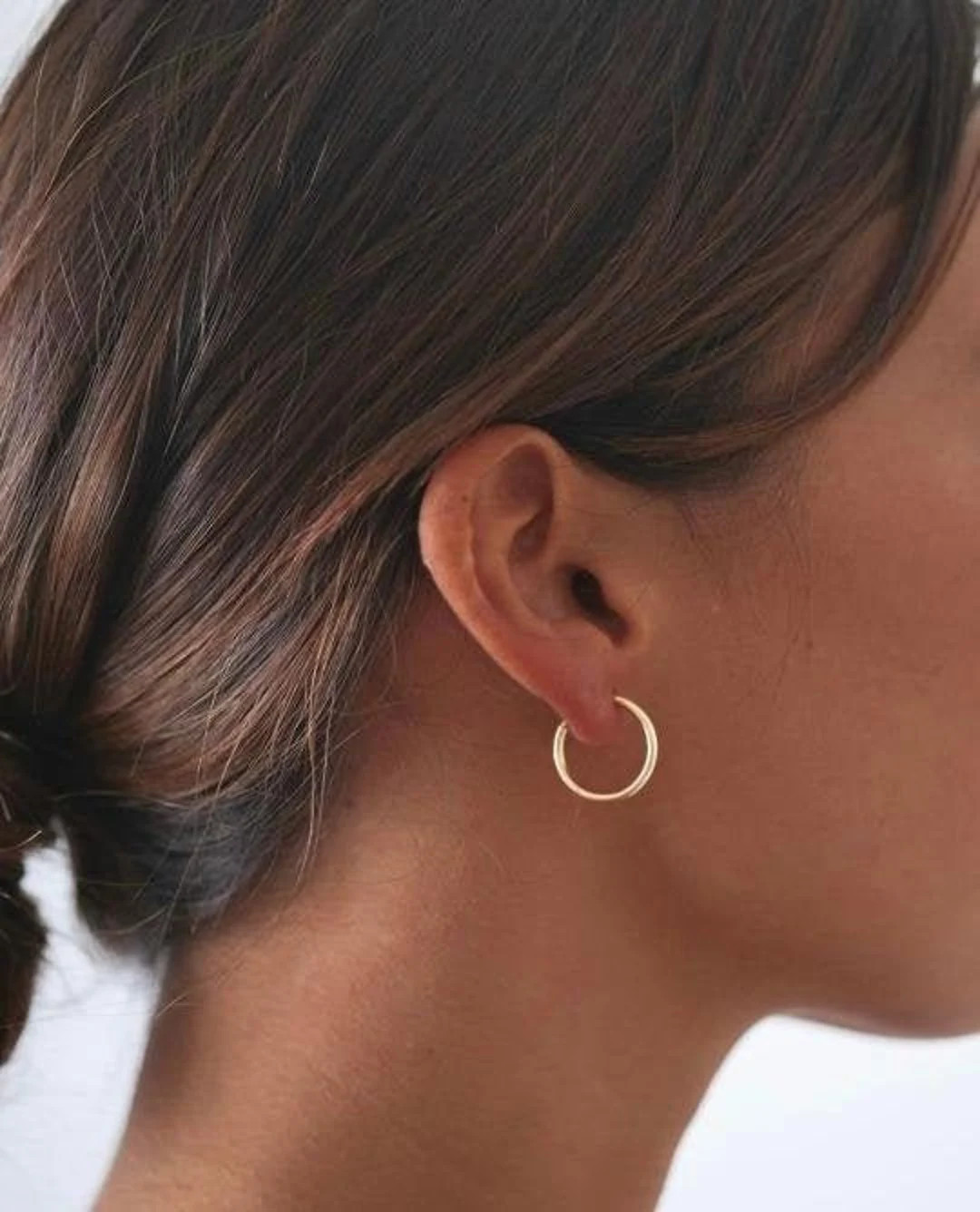 14K Solid Gold Hoops, Real Yellow Gold Hoop Earrings, 14K White Gold Tiny Hoops, Huggies Hoops, M... | Etsy (US)