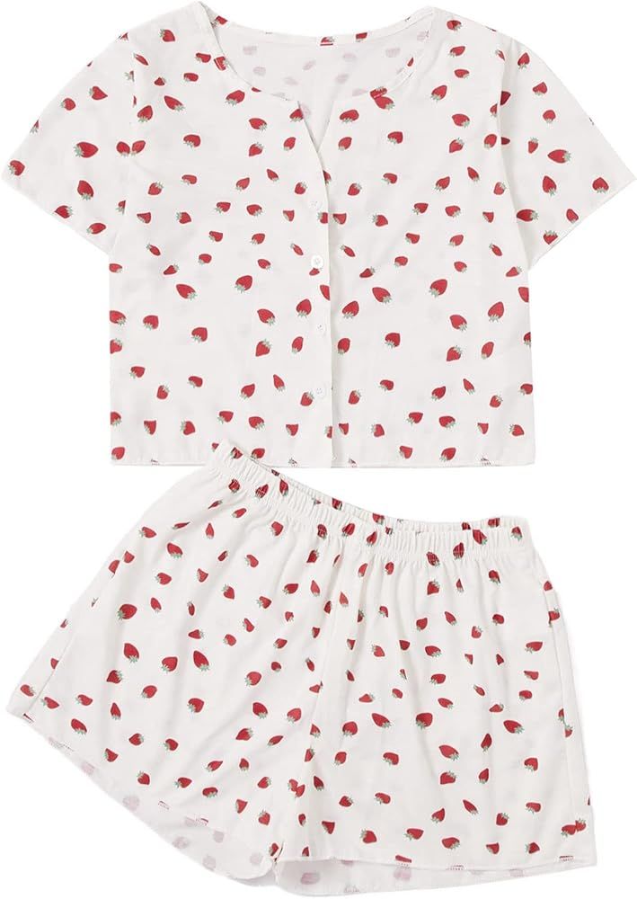 Verdusa Women's 2-Piece Button Down Short Sleeve Ditsy Floral Button Front Sleepwear Loungewear P... | Amazon (US)