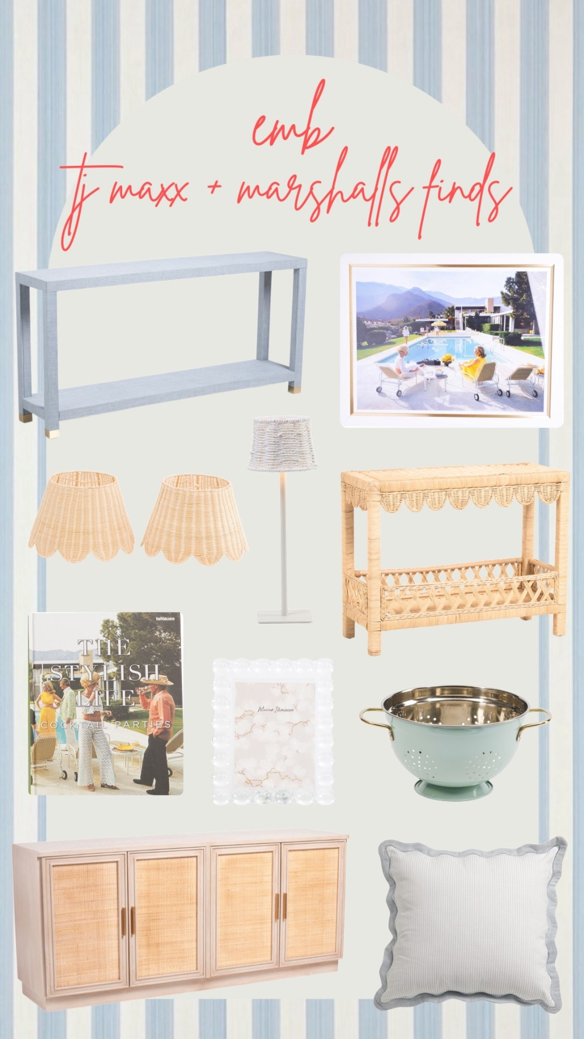 Tj Maxx & Marshalls home decor favorite finds // coastal // linen // rattan // blues // coffee table book // console table // side table// crystal picture frame // Slim Aaron’s book & artwork // 

#LTKHome #LTKSaleAlert #LTKStyleTip