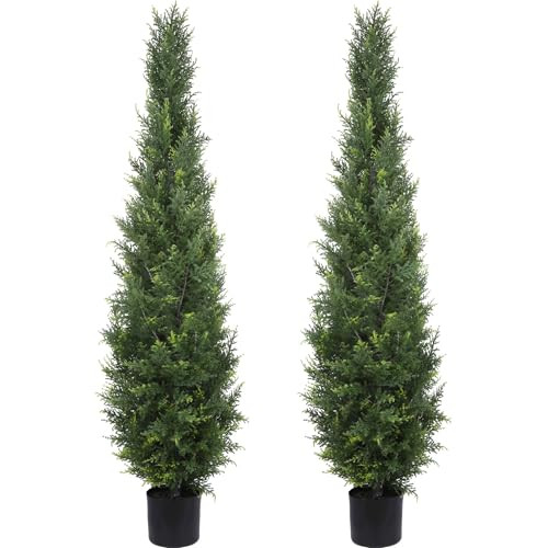 Bohetai Artificial Cedar Topiary Trees 5FT Potted Fake Cypress Trees Faux Evergreen Plants for Home Porch Garden Decor Set of 2 | Amazon (US)