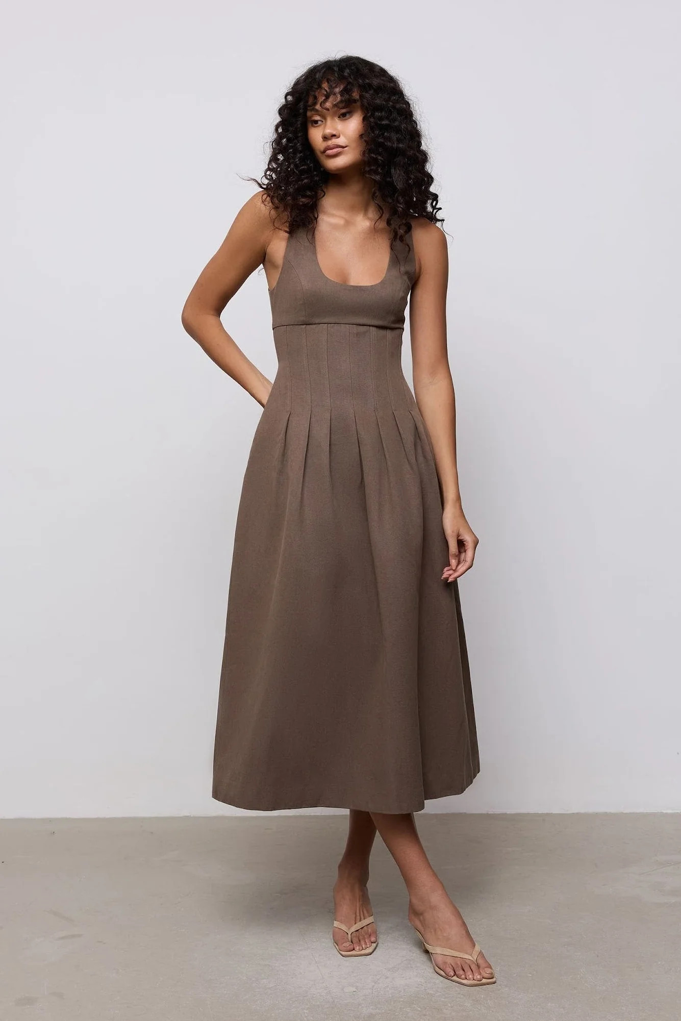 Cotton Mix Cinched Midi Dress | Odd Muse