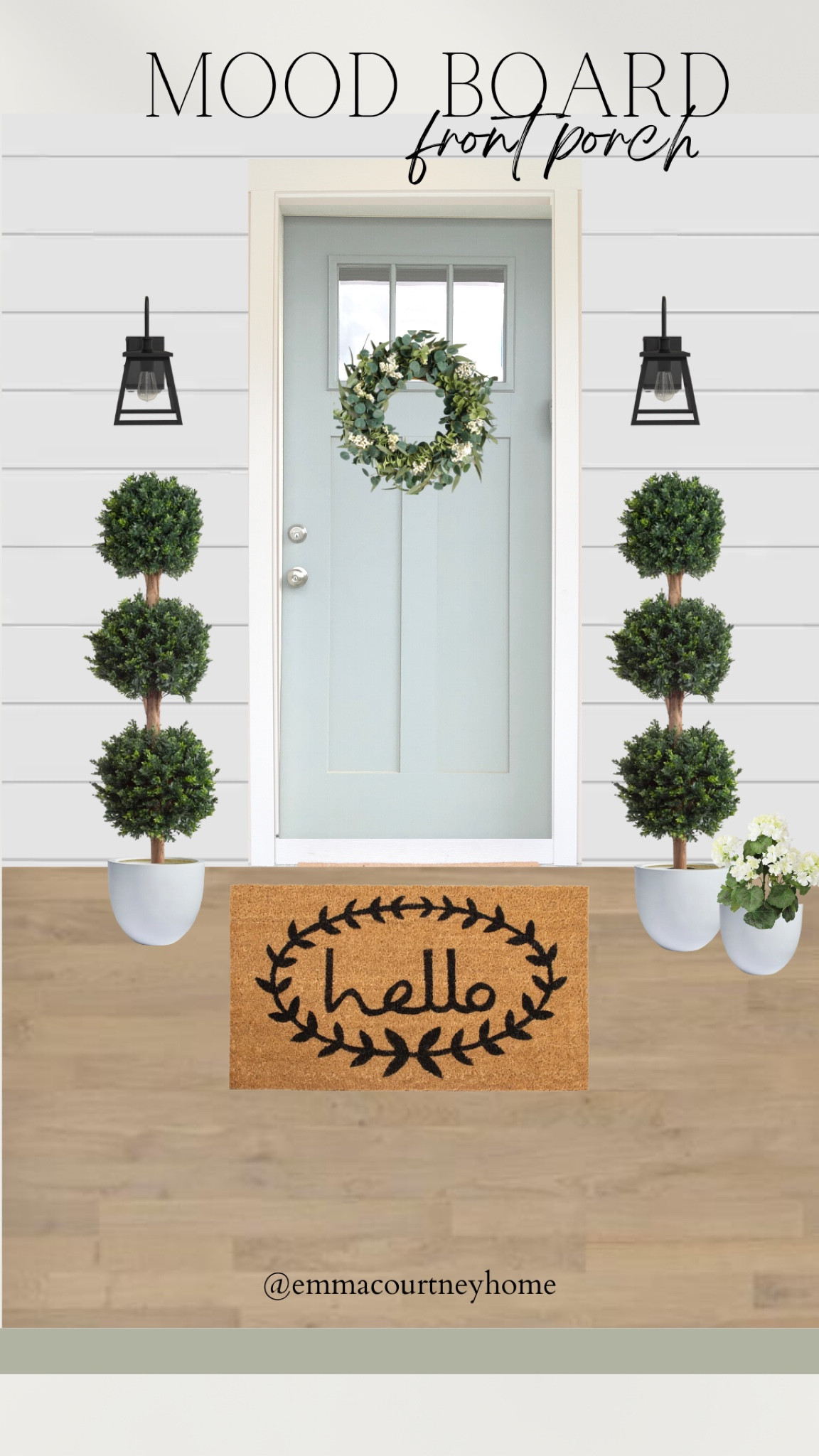 Spring front porch decor. Front door. Wreath, faux topiary, planter, hello well come mat, lanterns 

#LTKSeasonal #LTKstyletip #LTKhome