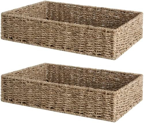 StorageWorks Large Seagrass Tray for Bathroom, Seagrass Storage Baskets for Shelves, Handwoven Na... | Amazon (US)