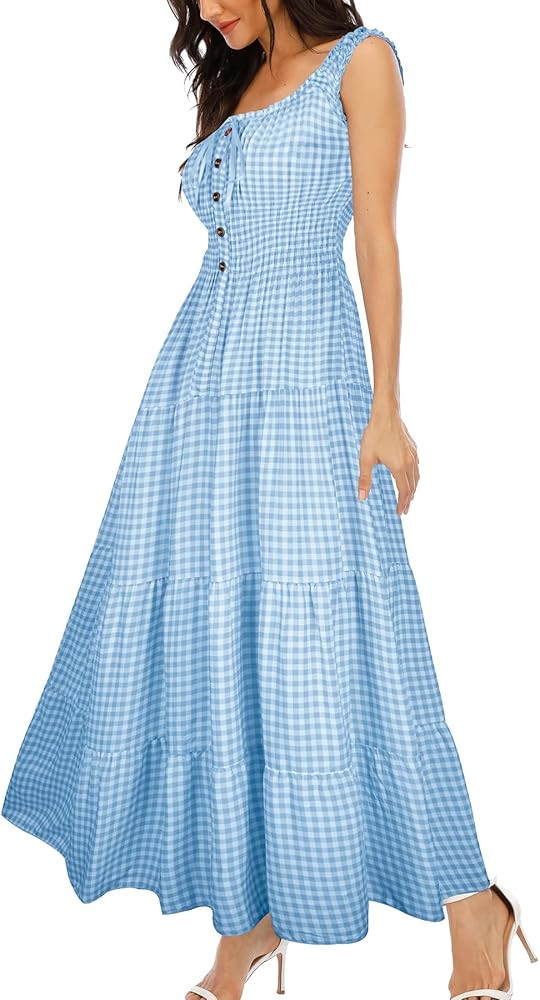 OSTOO Women's 2025 Summer Boho Floral Print Tiered Casual Flowy Long Maxi Dress | Amazon (US)