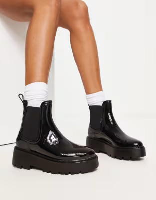ASOS DESIGN Gadget chunky chelsea rain boots in black | ASOS (Global)