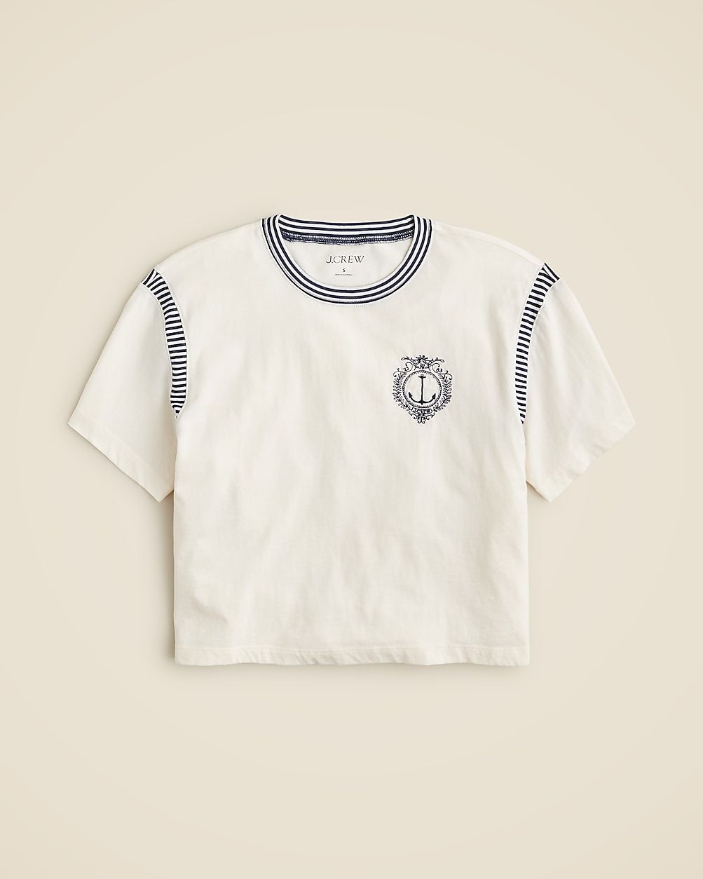 Anchor crest T-shirt with striped trim | J. Crew US