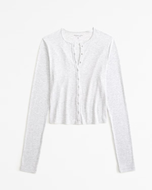 Long-Sleeve Featherweight Rib Henley Top | Abercrombie & Fitch (US)