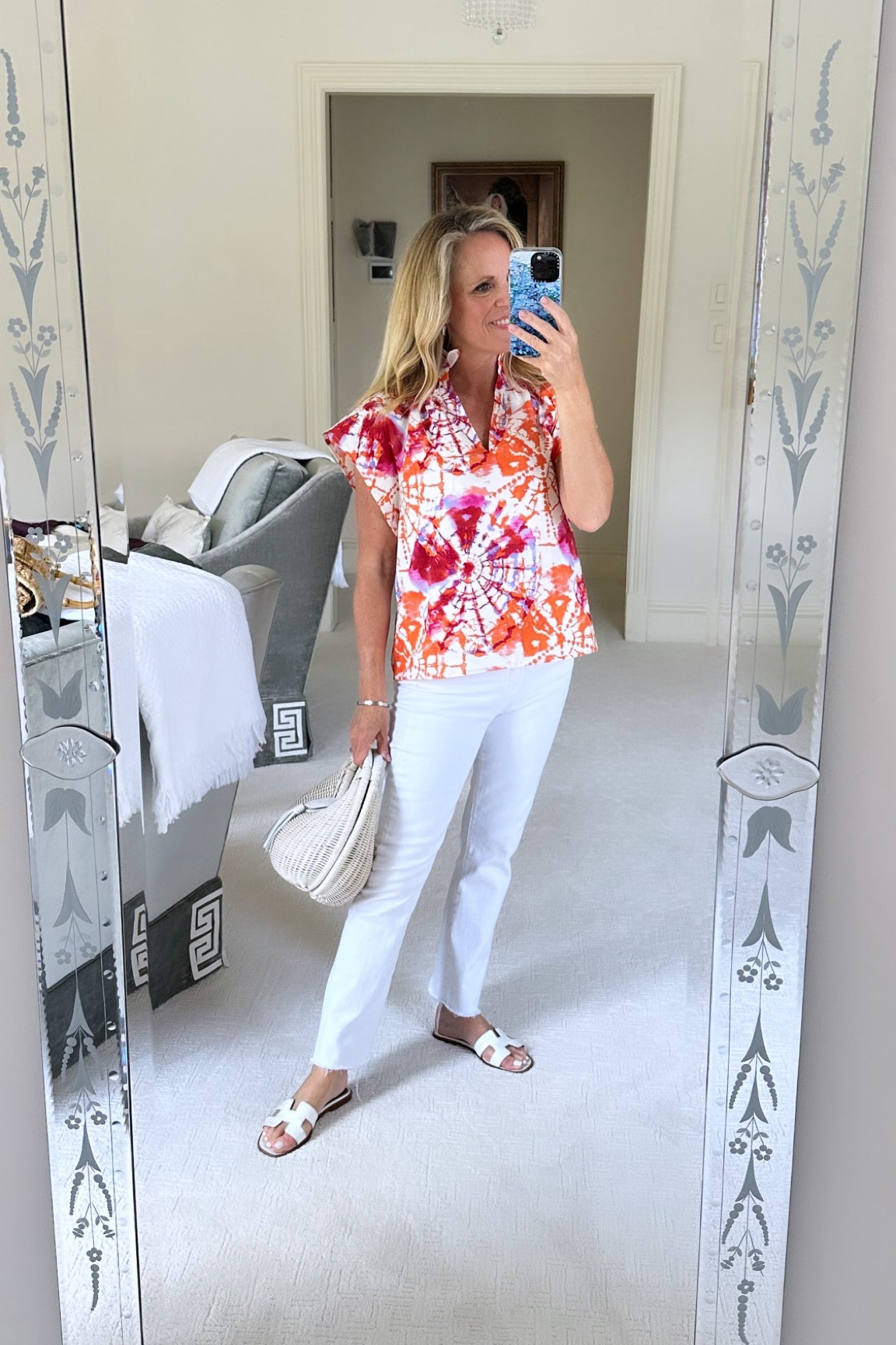 White denim with easy tops got dummer…you can’t go wrong!  

White denim 
Ikat print top 
White sandals
White wicker bag 

#LTKStyleTip #LTKOver40 #LTKSeasonal