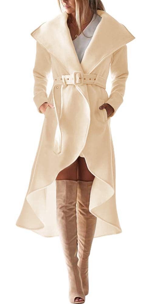 SAUKOLE Women's Winter Wool Trench Coat Wrap Large Collar High Low Jacket Outwear with Belt | Amazon (US)