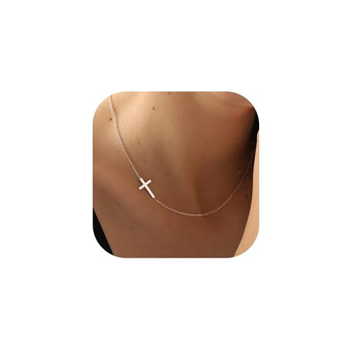 JNZSSWHJJH Silver Cross Necklace for Women - Sideway Cross Necklace Silver Necklace for Women Trendy Jewelry Easter Basket Essentials Stuffers Fillers Christian Religious Christmas Gifts | Amazon (US)