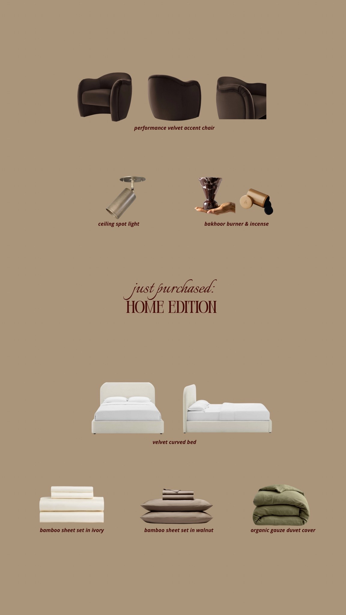 everything I’ve purchased for my home this past week! 

Velvet bed, accent chair, and the light fixture will go in my guest bedroom.

Sheets and duvet cover are for my master bedroom. 

Incense burner will go on my coffee table! 



#LTKHome #LTKSaleAlert #LTKFallSale