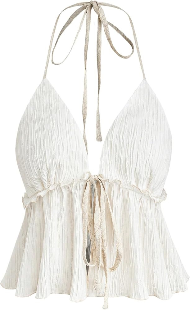 SOLY HUX Women's Plus Size Halter Crop Tops Y2k Sexy Going Out Tops Trendy Sleeveless Tie Front C... | Amazon (US)