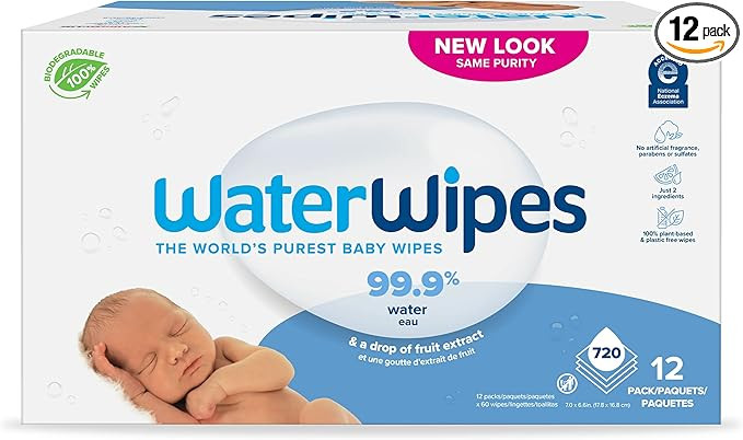 WaterWipes Plastic Free Original Baby Wipes, 99.9% Water Based Wipes, Unscented & Hypoallergeni... | Amazon (US)