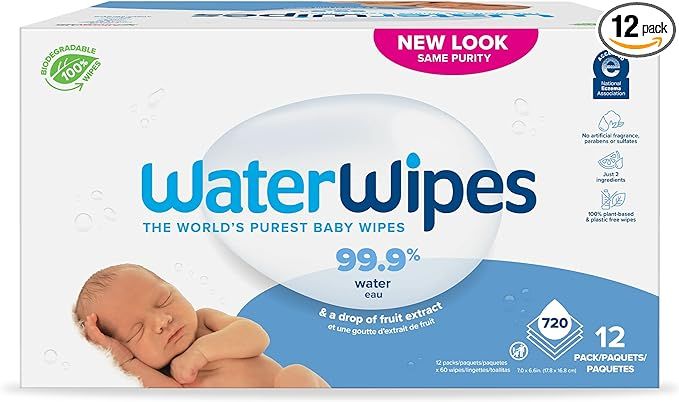 WaterWipes Biodegradable Original Baby Wipes, 99.9% Water Based Wipes, Unscented & Hypoallergen... | Amazon (US)