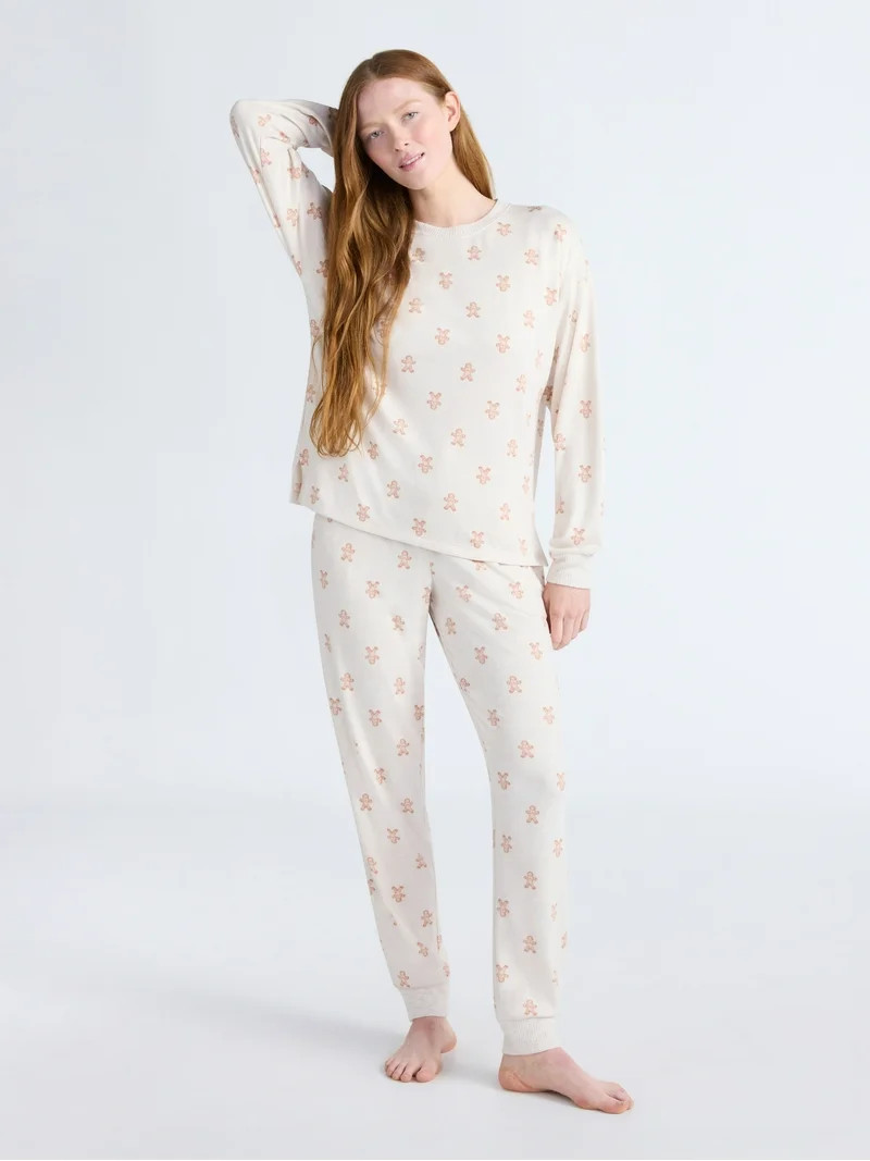 Joyspun Women's Cozy Lounge Collection Hacci Knit Long Sleeve Top and Joggers Pajama Set, Sizes X... | Walmart (US)