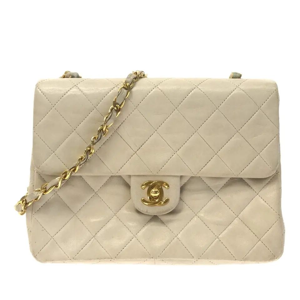 Auth CHANEL Mini Matelasse Cream Lambskin Shoulder Bag Gold hardware | eBay US