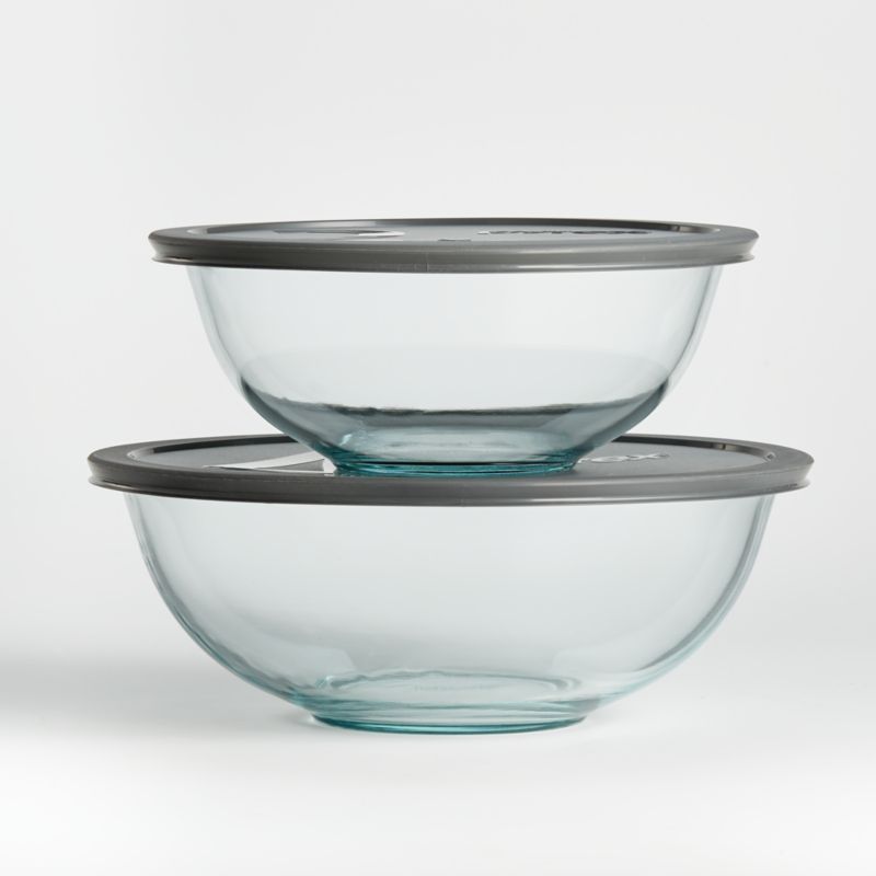 Pyrex Glass Bowls with Grey Lids, Set of 2 + Reviews | Crate and Barrel | Crate & Barrel