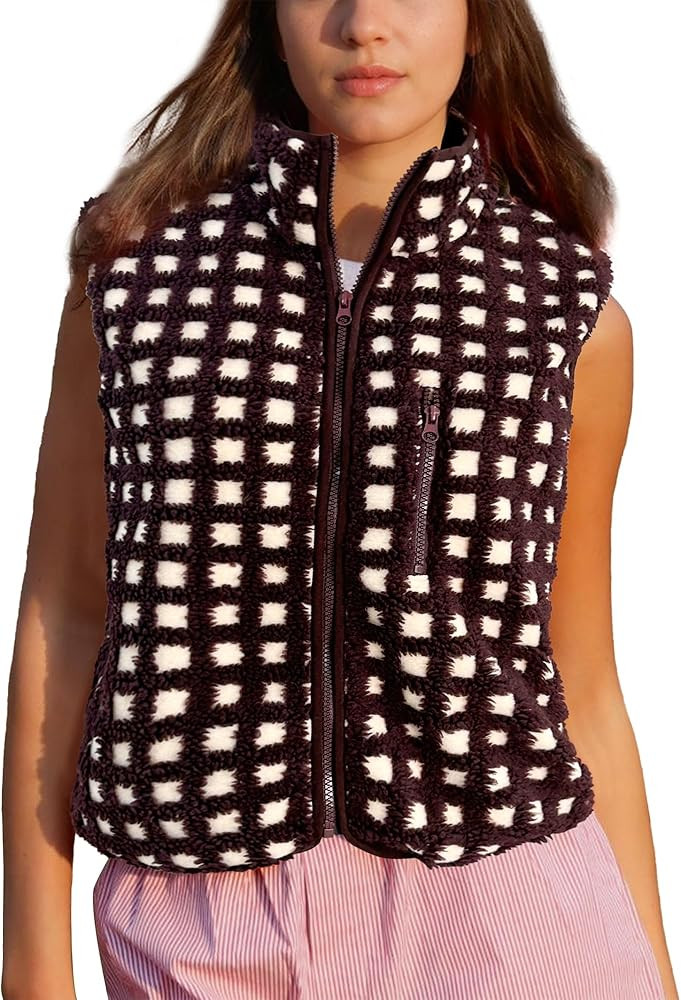 Colorful world Sherpa Vest Fleece Jacket Plaid Gilet | Amazon (US)