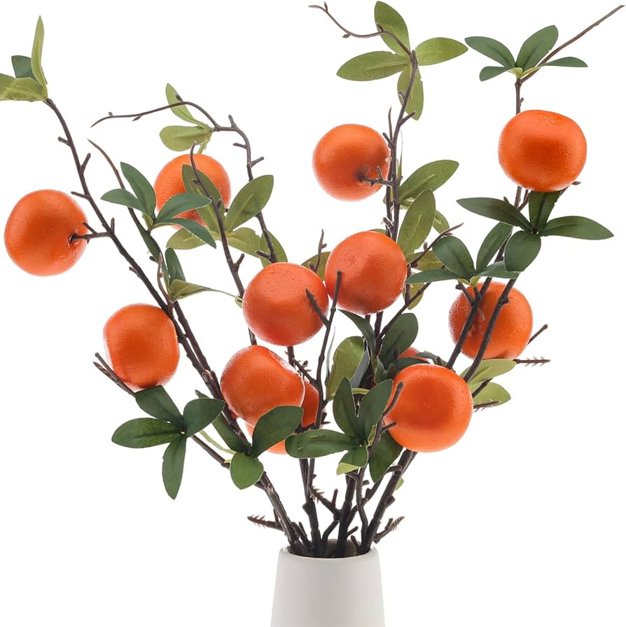 Woration 4PCS Artificial Orange Branches Simulation Tangerine Plastic Tree Plant Stem with Fruit ... | Amazon (US)