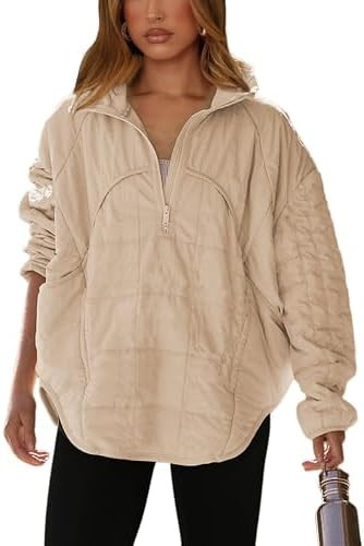 Daacee Oversized Lightweight Quilted Pullover Jacket for Women Half Zip Up Puffer Jackets Padded ... | Amazon (US)