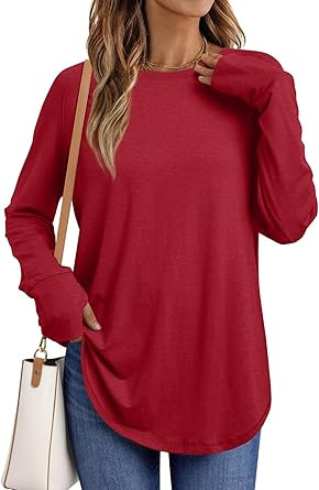 AUTOMET Womens Long Sleeve Shirts Crew Neck Casual Tshirts Fall Fashion Tops Loose Fit Lightweigh... | Amazon (US)