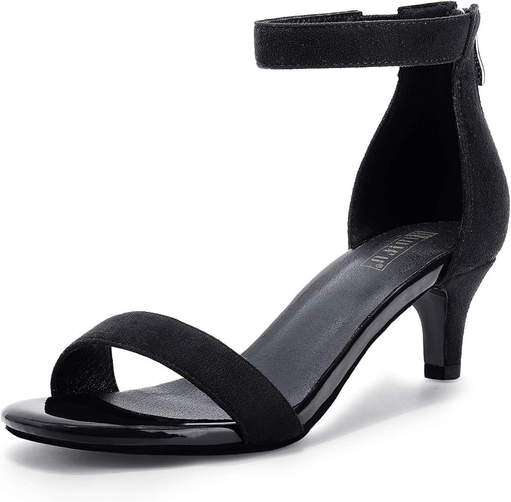 Women's Low Kitten Heels Sandals Ankle Strap Open Toe Wedding Pump Shoes with Zipper | Amazon (US)