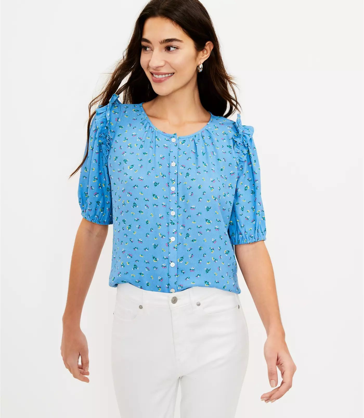 Floral Shirred Puff Sleeve Blouse | LOFT | LOFT