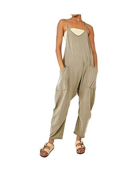 UANEO Jumpsuits for Women Casual Summer Sleeveless Loose Overalls Baggy Harem Jumpers Onesies | Amazon (US)