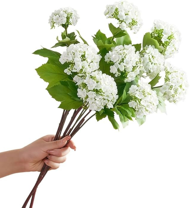 Artificial Snowball Viburnum Flowers,Artificial Hydrangea Flowers,27.5 Inch Three-Headed Faux Hyd... | Amazon (US)