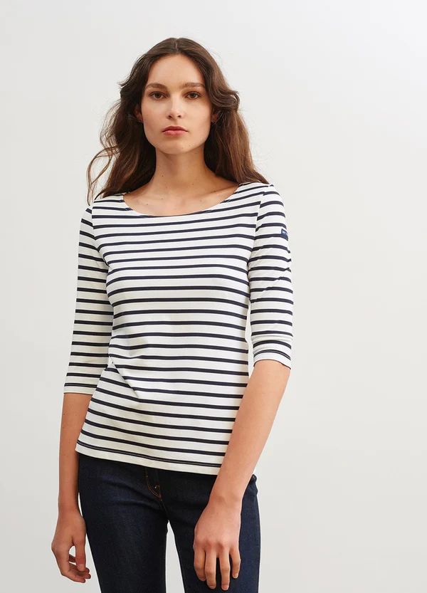 GARDE-COTE - Nautical Striped Sport Top With UV Protection | Women Fit (WHITE / NAVY) | Saint James USA