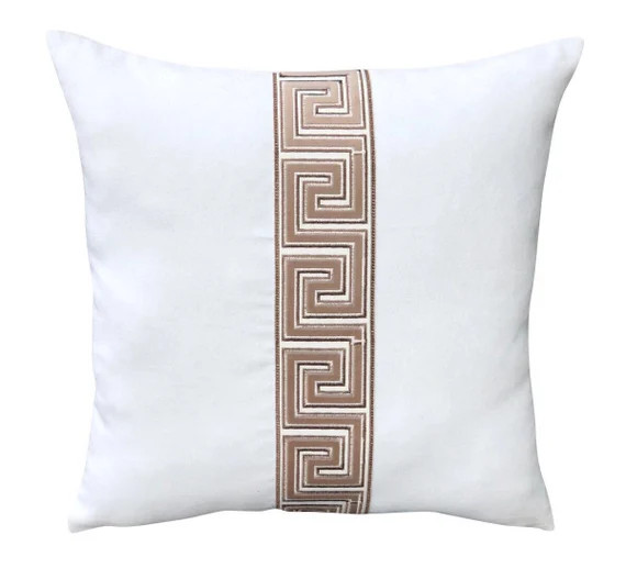 Snow White Designer velvet Pillow Cover Taupe beige Greek key | Etsy | Etsy (US)