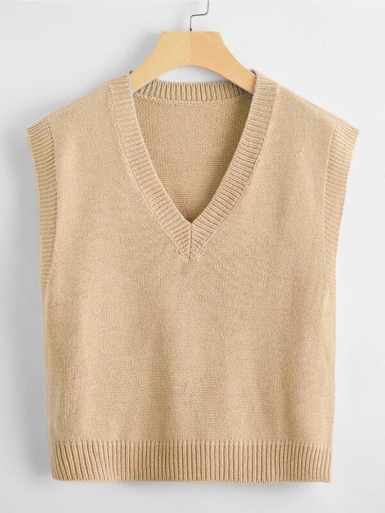 V Neck Solid Sweater Vest | SHEIN