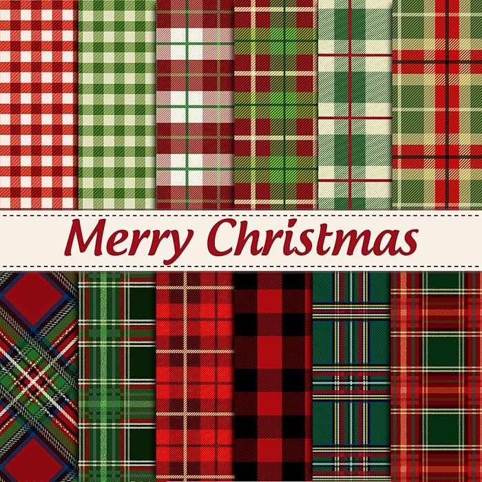 Whaline 24 Sheet Christmas Pattern Paper Pack Christmas Plaid Scrapbook Specialty Paper Double-Si... | Amazon (US)