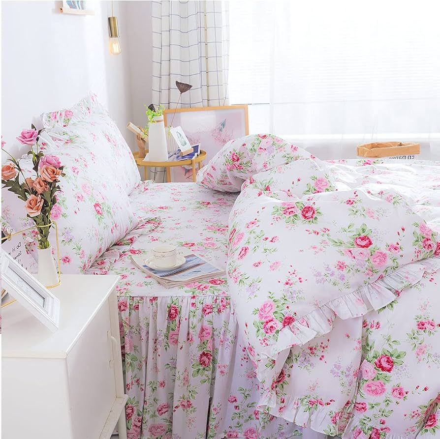 Amazon.com: FADFAY Romantic Floral Bedding Set 4 Piece Premium 100% Cotton Pink Rose Print Beddin... | Amazon (US)