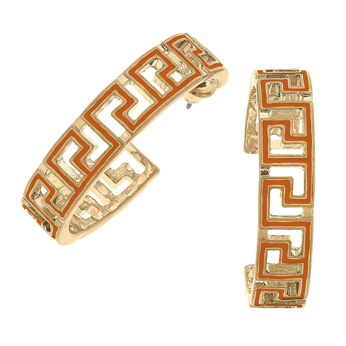 Ryan Game Day Greek Keys Enamel Hoop Earrings in Burnt Orange | CANVAS