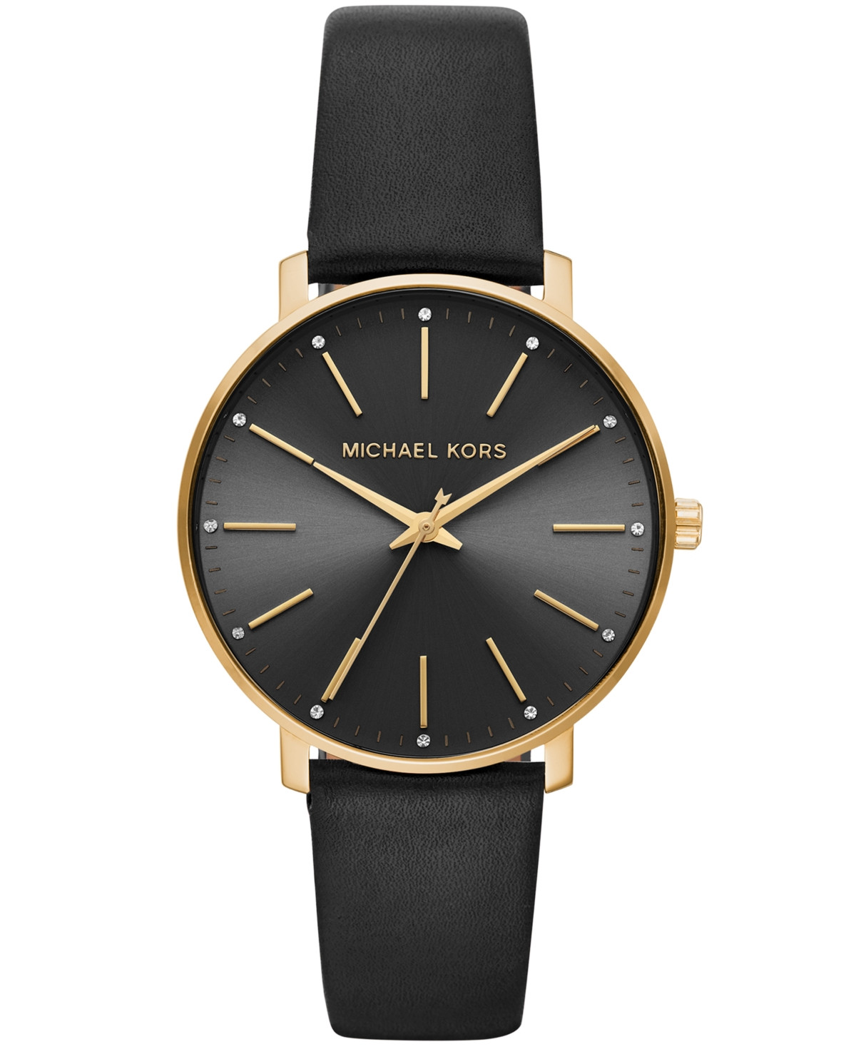 Michael Kors Women's Pyper Black Leather Strap Watch 38mm - Black/Black | Macy's