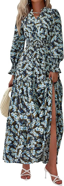 PRETTYGARDEN Women's Floral Maxi Dress 2026 Fall Long Sleeve V Neck A Line Long Flowy Spring Part... | Amazon (US)