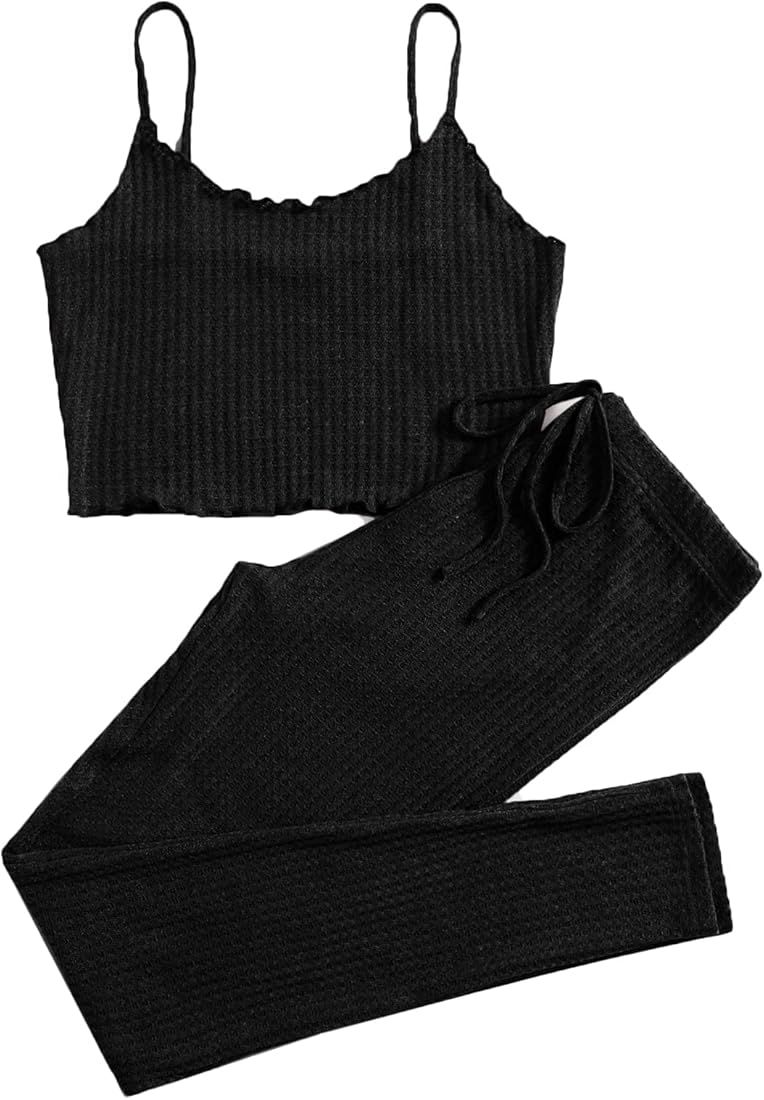 OYOANGLE Women's Casual 2 Piece Tracksuit Cami Top and Pants Yoga Sports Outfit | Amazon (US)